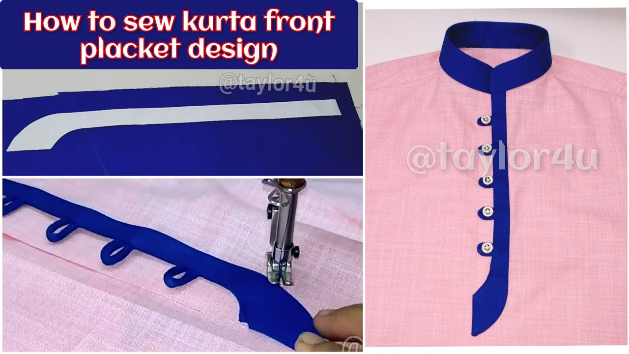 How to sew gents kurta front placket (patti) design - जेंट्स कुर्ते का फ्रंट डिजाइन लेटेस्ट
