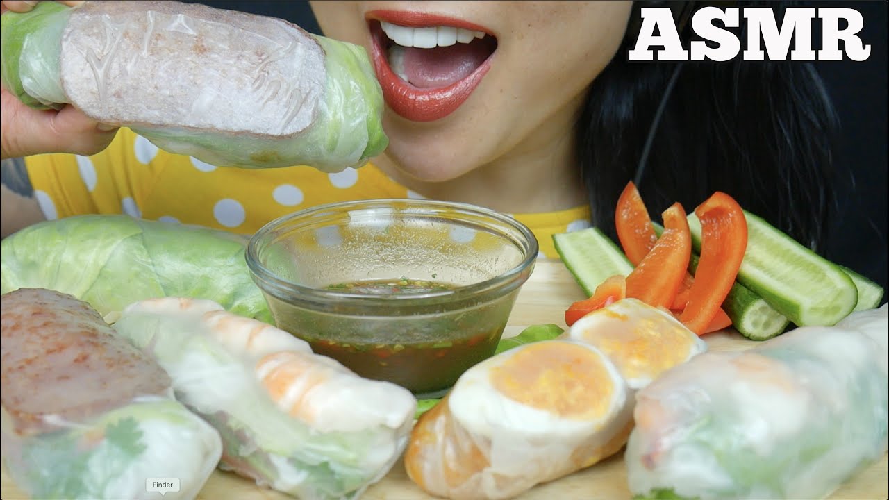 ASMR SALAD ROLLS 5 WAYS SO GOOD *SHRIMP + SPAM + NOODLE + EGGS AND VEGGIE (EATING SOUNDS) | SAS-ASMR