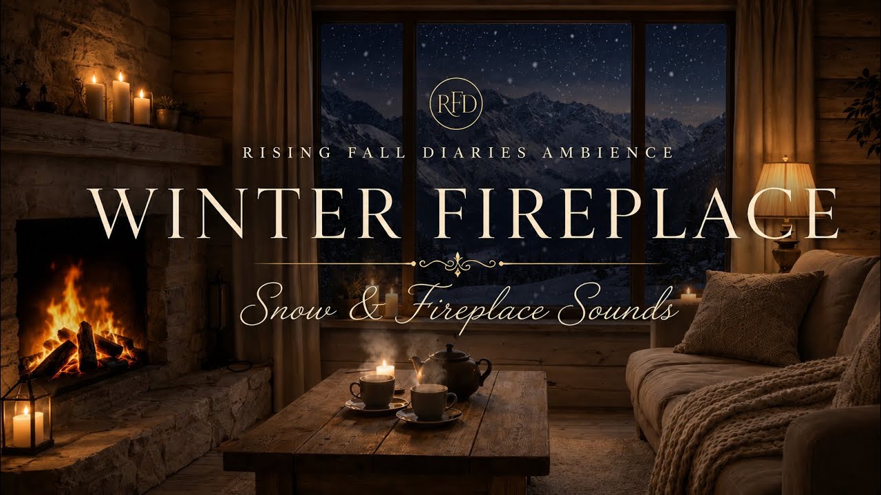 Cozy Winter Cabin Ambience ❄️ Fireplace & Snowy Mountain View at Night (2 Hours)