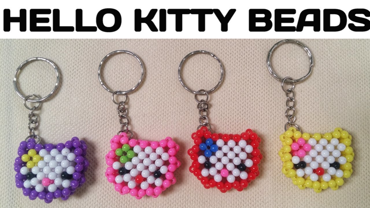 Tutorial Membuat Gantungan Kunci Manik Manik Hello Kitty // DIY // Hello Kitty Beads