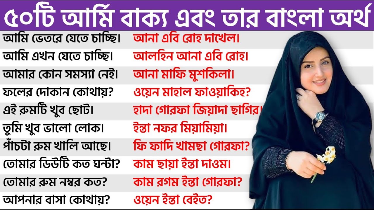 খুব সহজে আরবি ভাষা শিখুন ।। প্রতিদিনের সবচেয়ে প্রয়োজনীয় আরবি বাক্য এবং এর বাংলা অর্থ