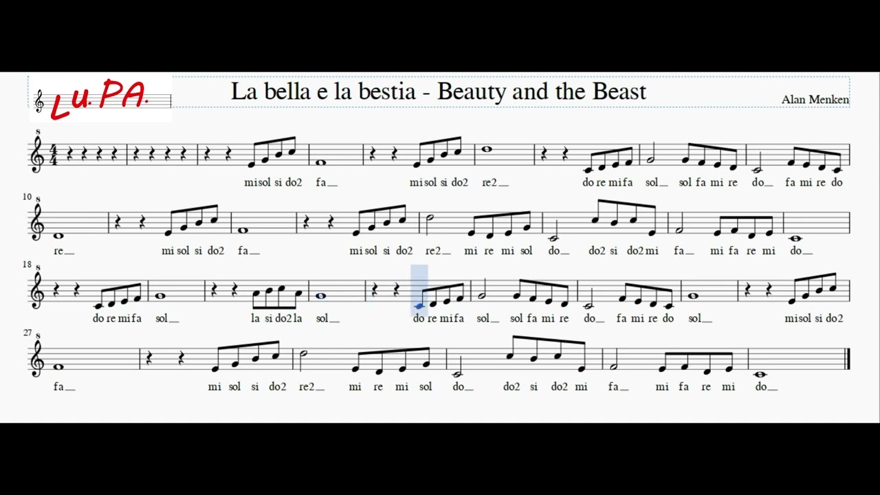 La bella e la bestia (Beauty and the Beast) - Flauto - Note - Spartito - Karaoke - Instrumental