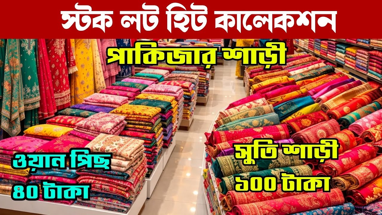 সুতি শাড়ী ১০০ টাকা | ওয়ান পিছ ৪০ টাকা | স্টক লট কালেকশন | wholesale stock lot collection 