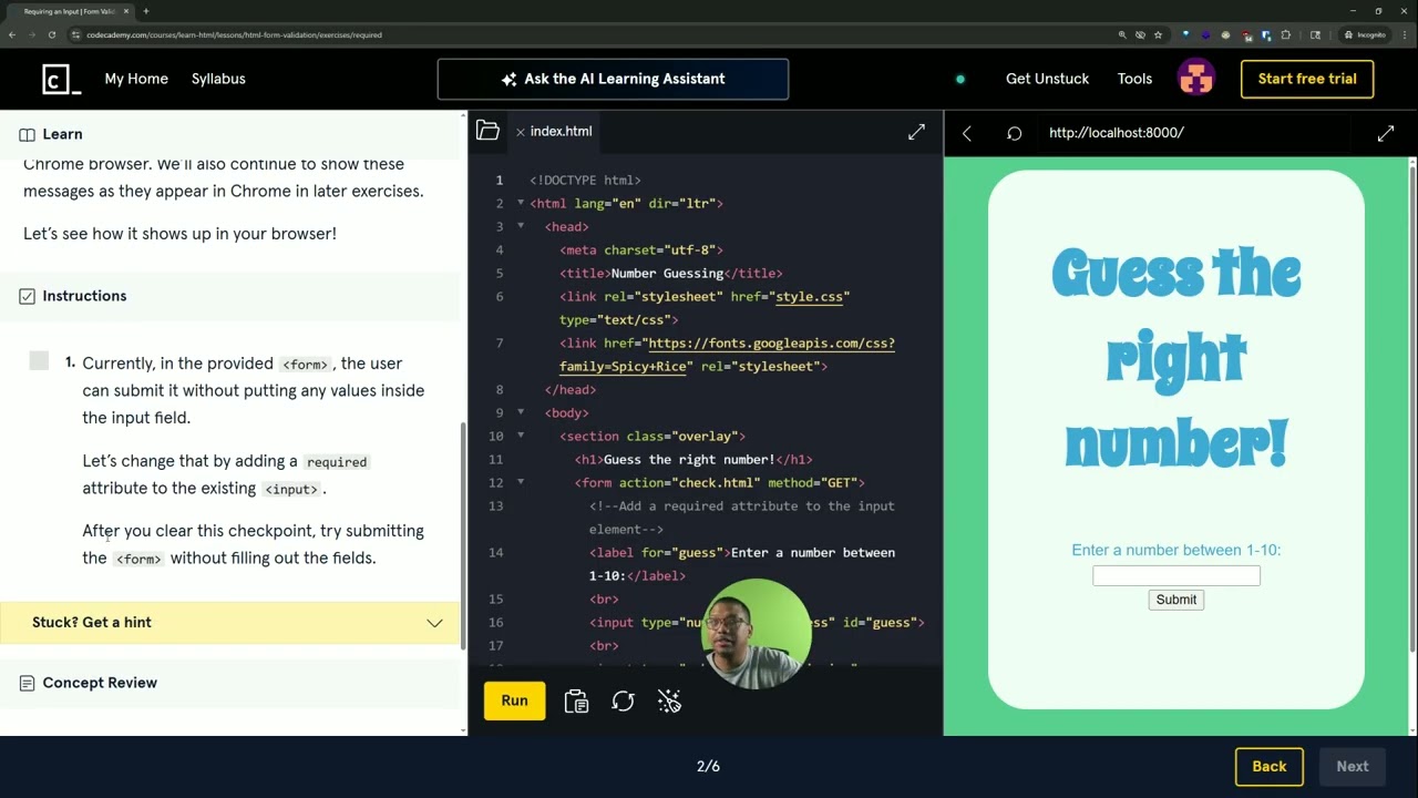 Learn HTML with Codecadmey HTML Form Validation & Requiring An Input