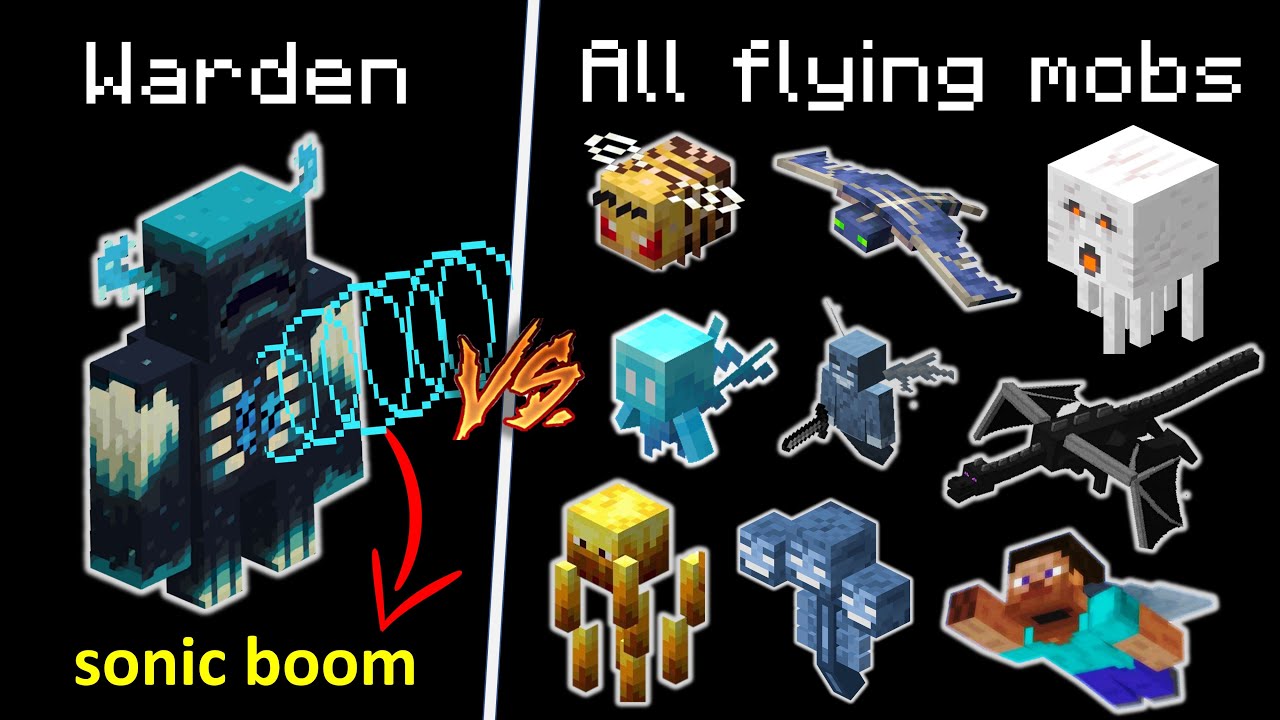 Warden vs All Flying Mobs in Minecraft - Warden sonic boom attack