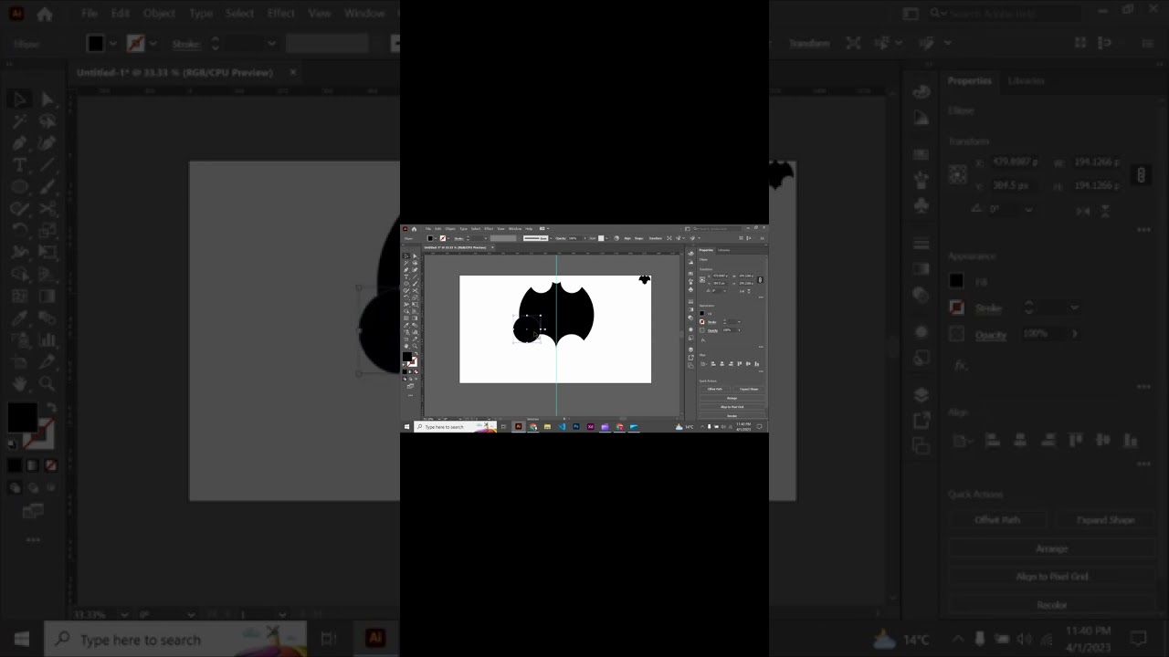 YouTube Shorts, Bat Logo design with elipse tool, 