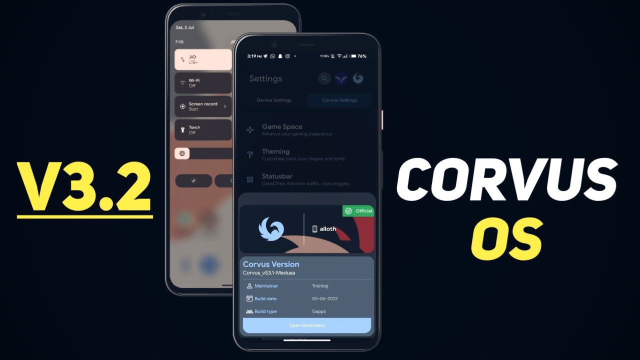Corvus OS V3.2 - Android 12L Custom ROM | Улучшенный игровой режим!