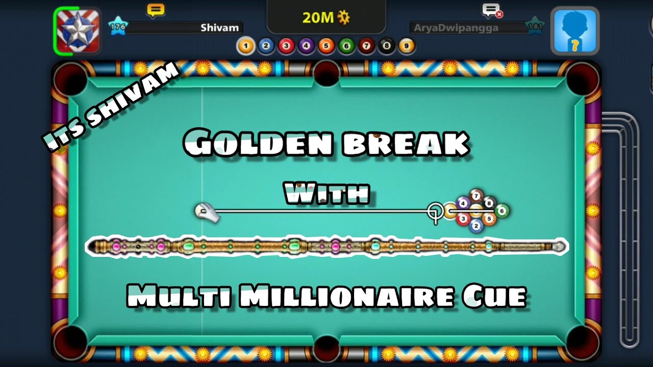 GOLDEN BREAK WITH MULTI MILLIONAIRE CUE || ONE SHOT WIN || 9 BALL POOL !!! ❤️💯