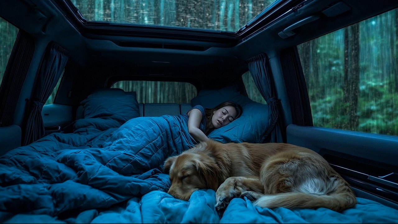 Ultimate Relaxation with Powerful Rain & Roar Thunder on the Car Roof in the Dark Night Forest