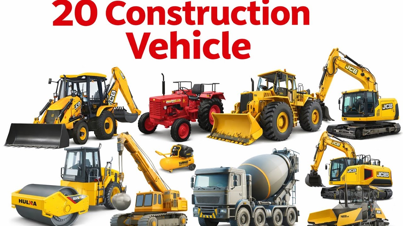 20 वाहनों के नाम |ConstructionVehicle Names in Hindi And English | Construction Vehicles Sound