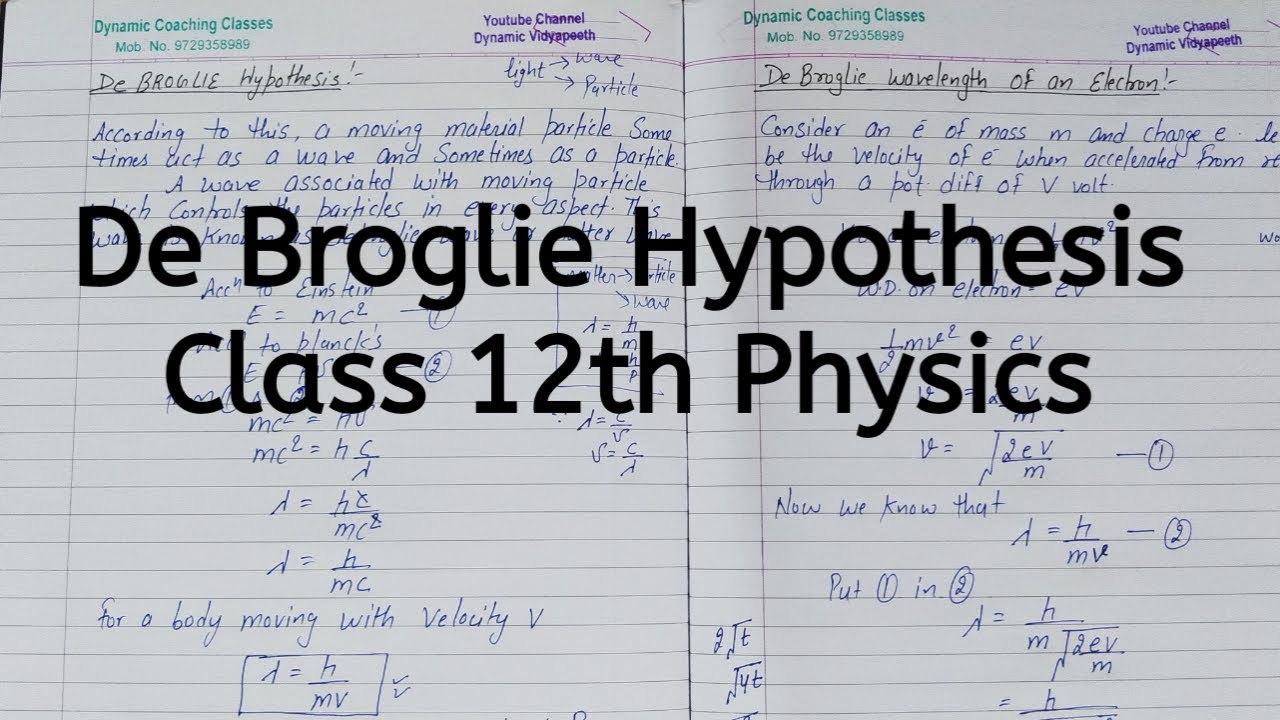 De Broglie Hypothesis, Chapter 11, Dual Nature of Radiation and Matter, Class 12 Physics