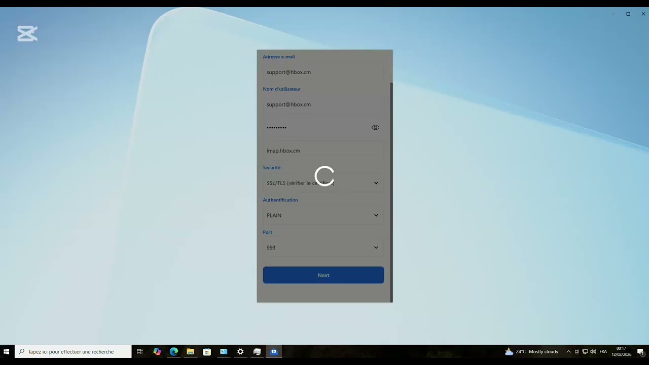 Configuration HBox Mail sur BlueMail PC