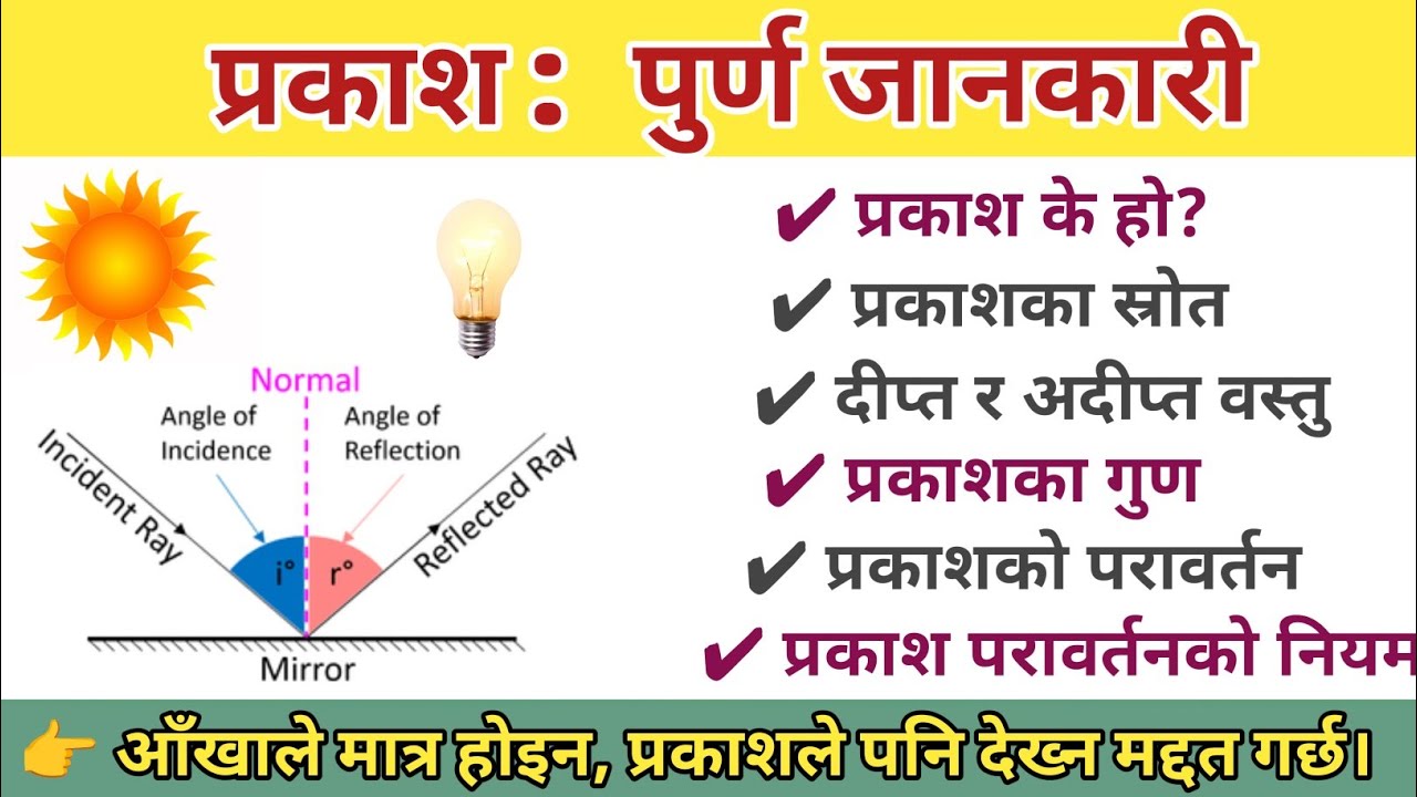 प्रकाश के हो? | प्रकाशका गुण, स्रोत र परावर्तन | Light: Full Concept | Reflection of Light in Nepali
