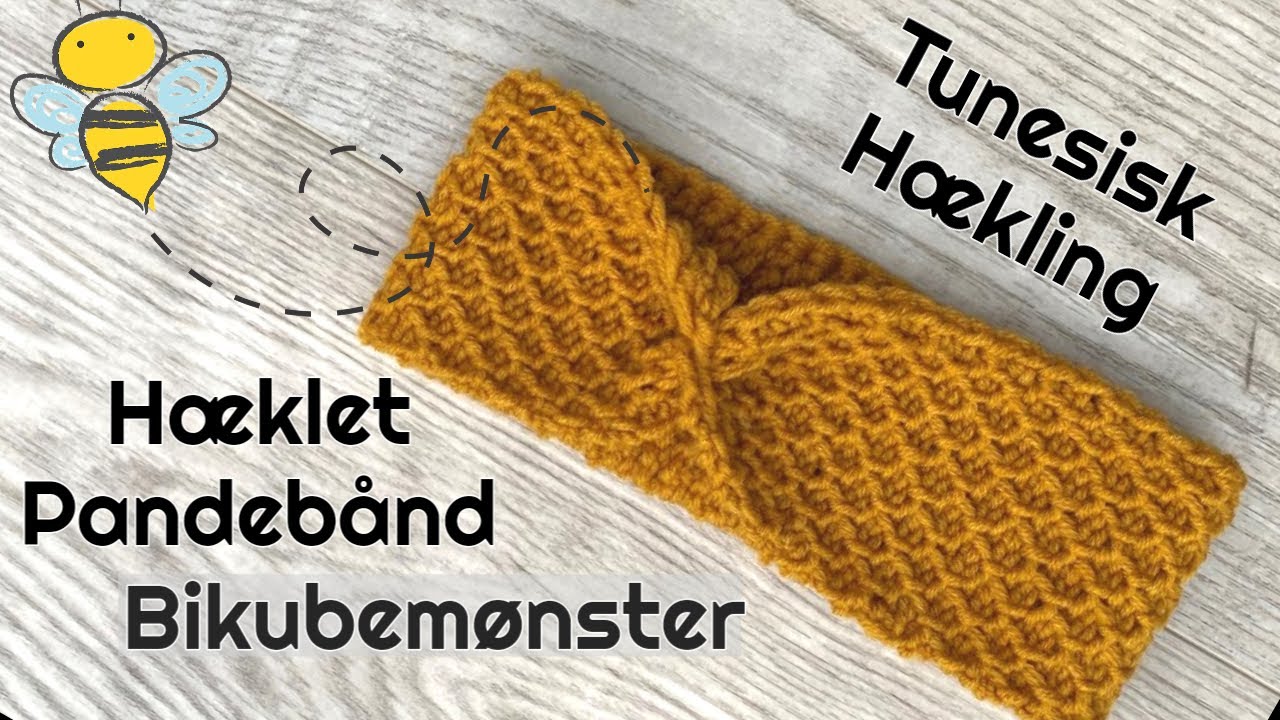 H&aelig;klet pandeb&aring;nd med twist (Tunesisk H&aelig;kling for begyndere) H&aelig;klede &oslash;revarmere