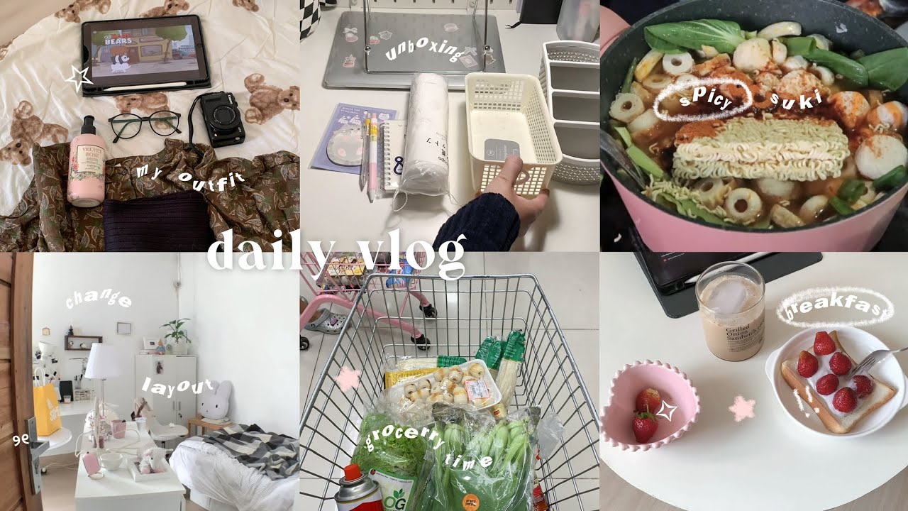 daily vlog🧸💌 : productive 7AM , clean room , making breakfast , family time , grocerry , bbq🐰🥓