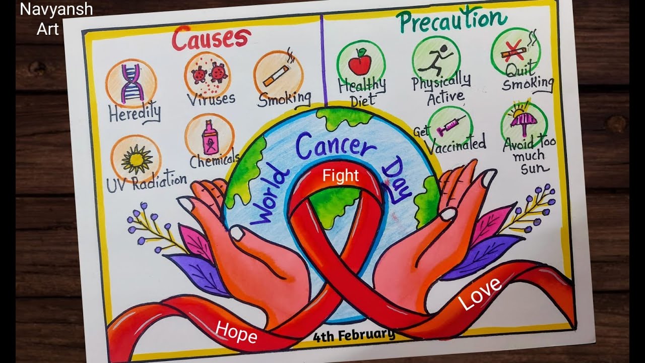 World Cancer Day poster drawing / How to draw Cancer Awareness chart easy and step by step