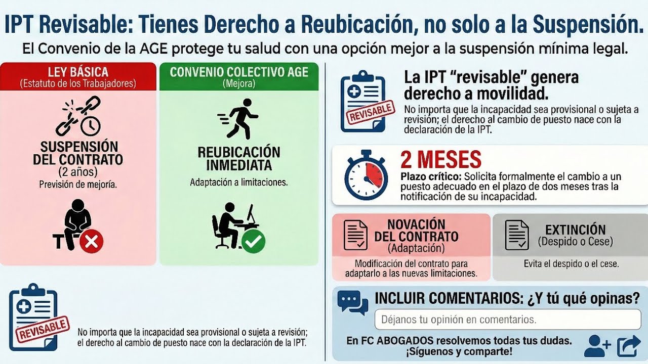 📢El trabajador  en Incapacidad Permanente Total TIENE DERECHO al cambio de puesto de trabajo‼️ 
