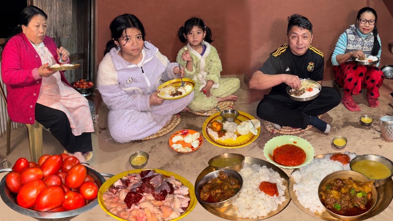 Darjeeling Village Recipe: Buff Intestines Recipe with Rice Village Life cooking& eating with Guests