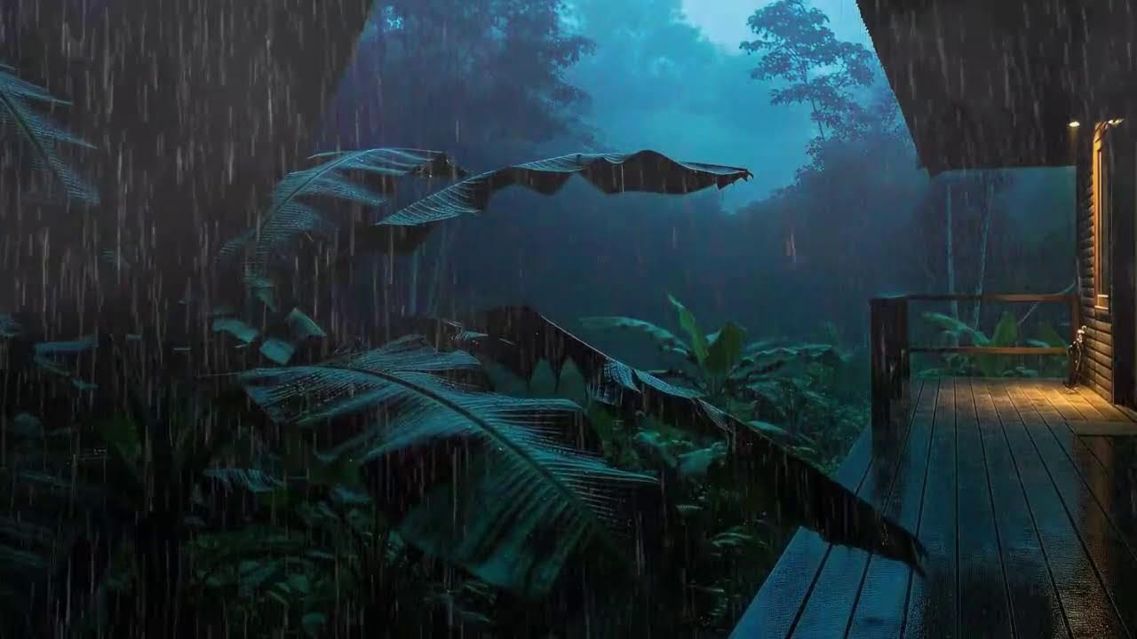 Sleep Faster with Soft Rainfall and Low Storm at Forest Cabin Terrace 🌧️