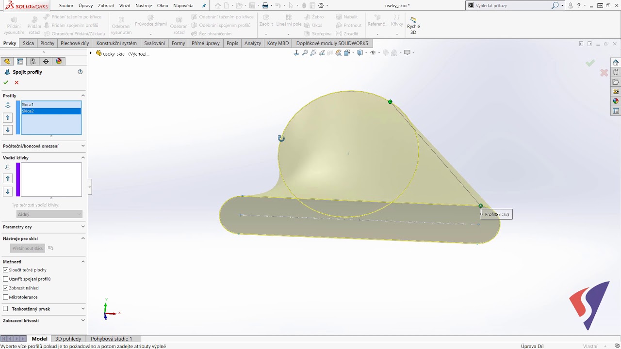Úseky skici - SOLIDWORKS tipy česky - cz / sk