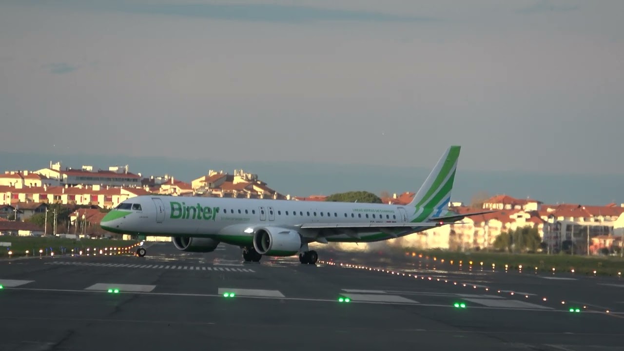 Embraer E195-E2 -Binter Canarias- (EC-NNV) Alucinante frenada en el aterrizaje!!! -San Sebastián