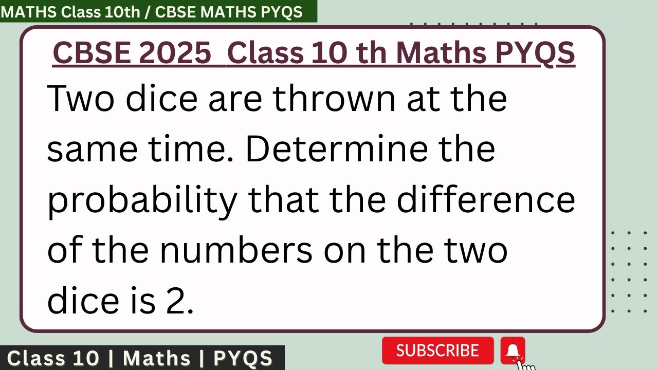 Two dice are thrown at the same time. Determine the probability that the difference of the numbers o