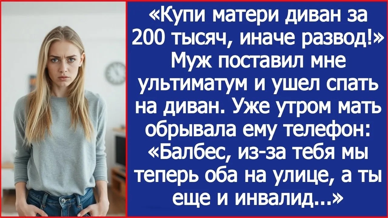 «Купи матери диван за 200 тысяч, иначе развод!» Муж поставил мне ультиматум