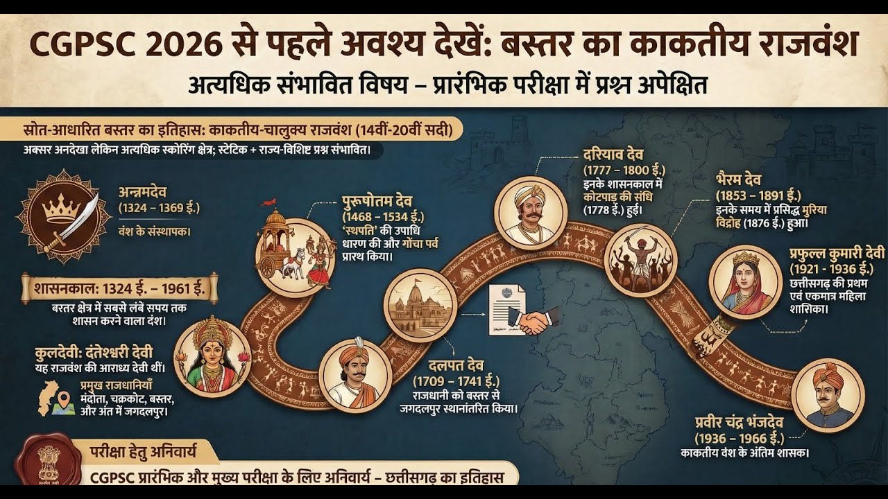 CGPSC 2026,Bastar’s Forgotten Dynasty: Kakatiya–Chalukya Rule(14th–20th Century) #cgpsc #statepsc