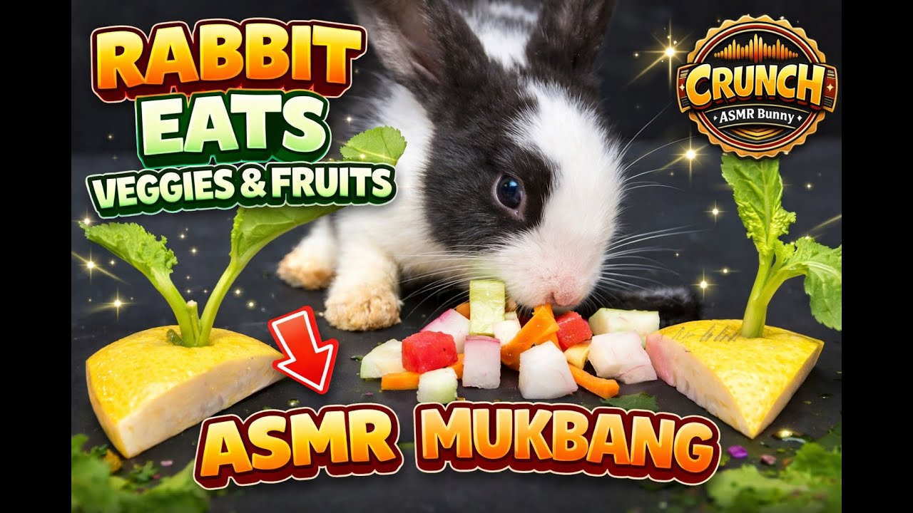 ASMR Mukbang Bunny 🥕🍉 Crunchy Veggies & Fruits Eating Sounds | ASMR Bunny Eating