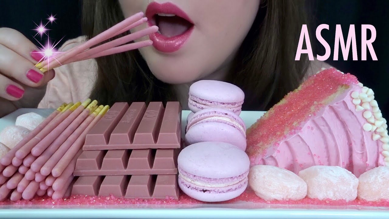 ASMR Most Popular PINK FOOD 💖 Macarons, Mochi, Cake, Pocky, KitKat