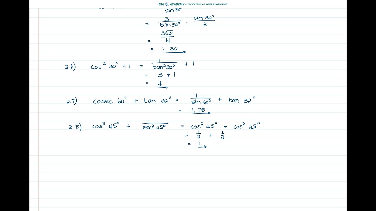 Graad 10 | Wiskunde | Kwartaal 1 | Les 6.1 - Huiswerk Memo - Omgekeerdes (Resiproke) van Trig-fun...