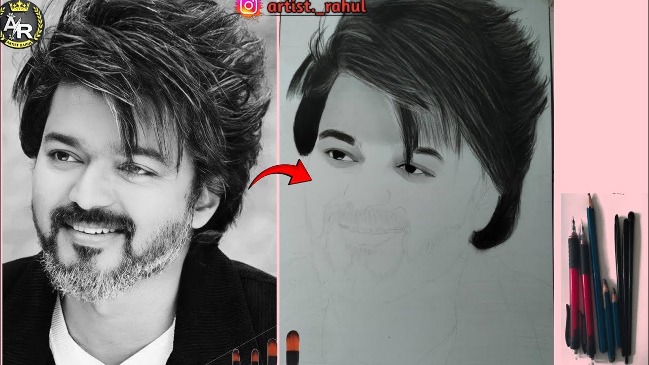 Telepathy vijay outline and sading, how to draw telepathy vijay outline tutorial step by step #art 