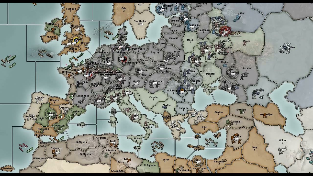Axis and Allies Huge Custom Map Timelapse (24 day long game)