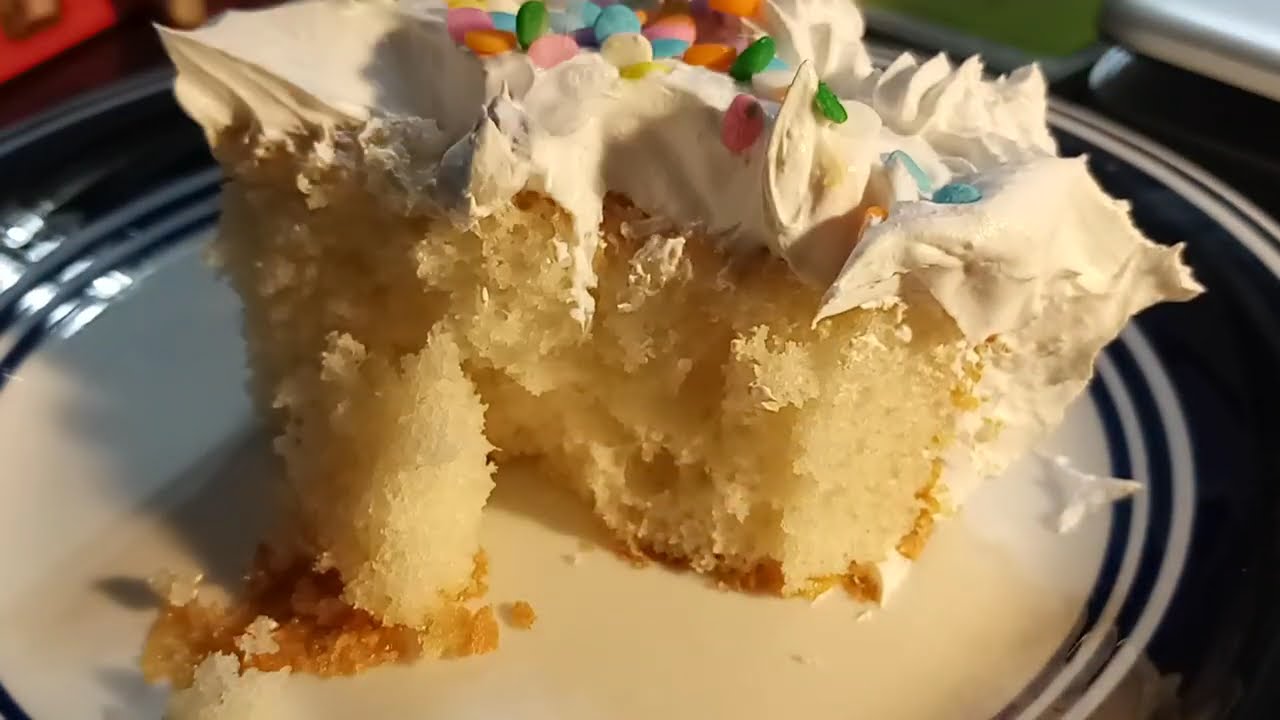 White Cake with Whipped Icing Eating Sounds ASMR