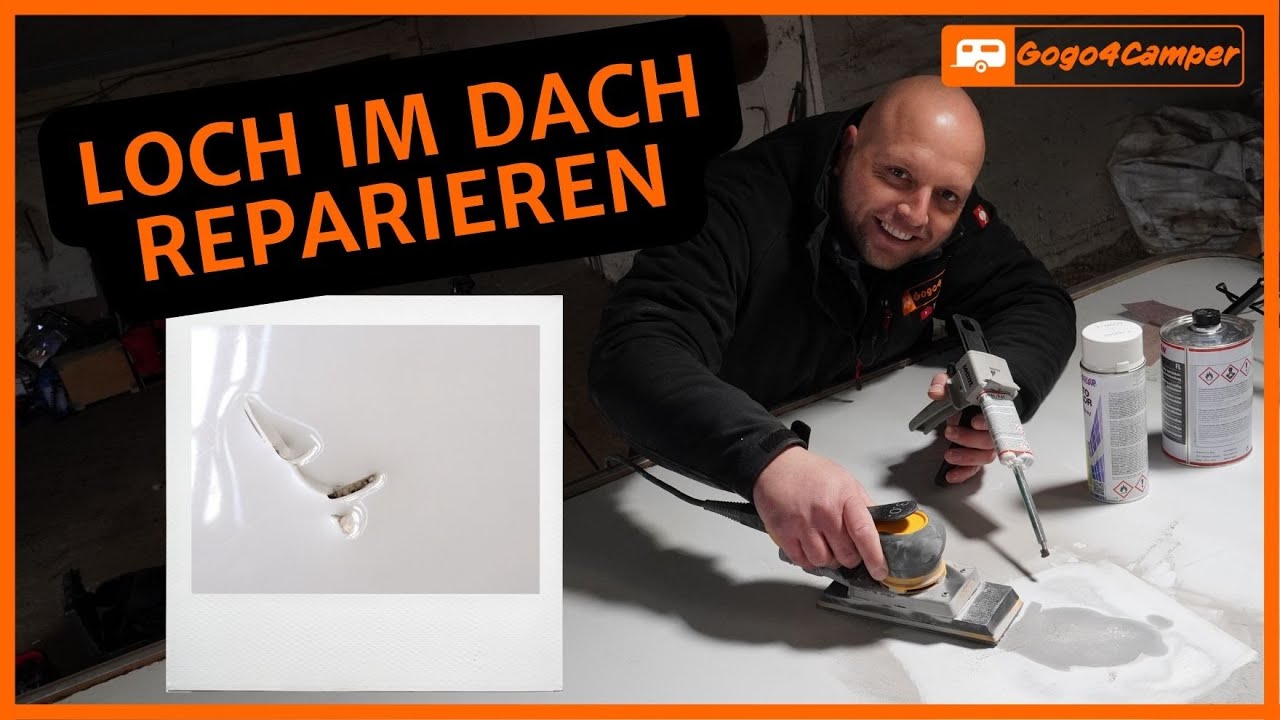 Loch in der Außenhaut / Dach vom Wohnwagen /Wohnmobil reparieren [ Abdichten & neu lackieren]