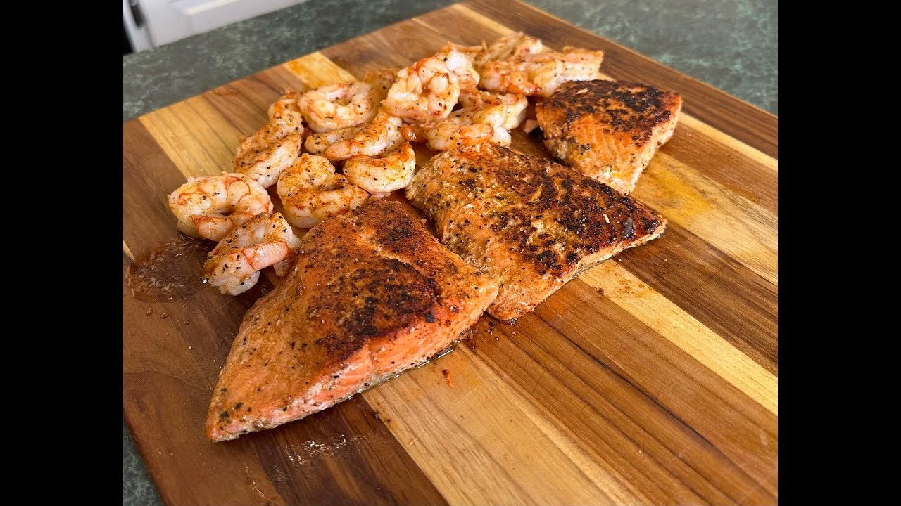 Pan Seared Salmon and Shrimp! #seafood #salmon #shrimp #winter #cooking #homemade #pitbossgrills