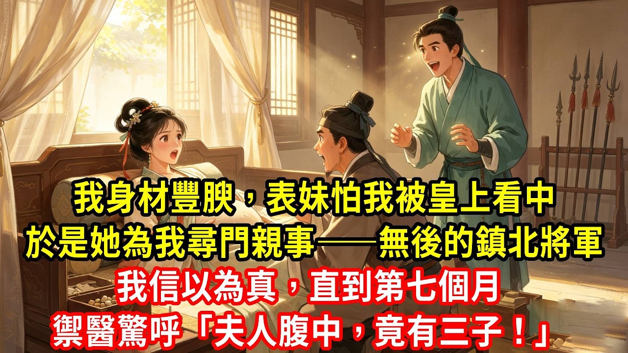 我身材豐腴。表妹怕我被皇上看中。於是她為我尋門親事&mdash;&mdash;無後的鎮北將軍。我信以為真，直到第七個月。禦醫驚呼「夫人腹中，竟有三子！」#生活經驗#情感故事#養老#睡前故事