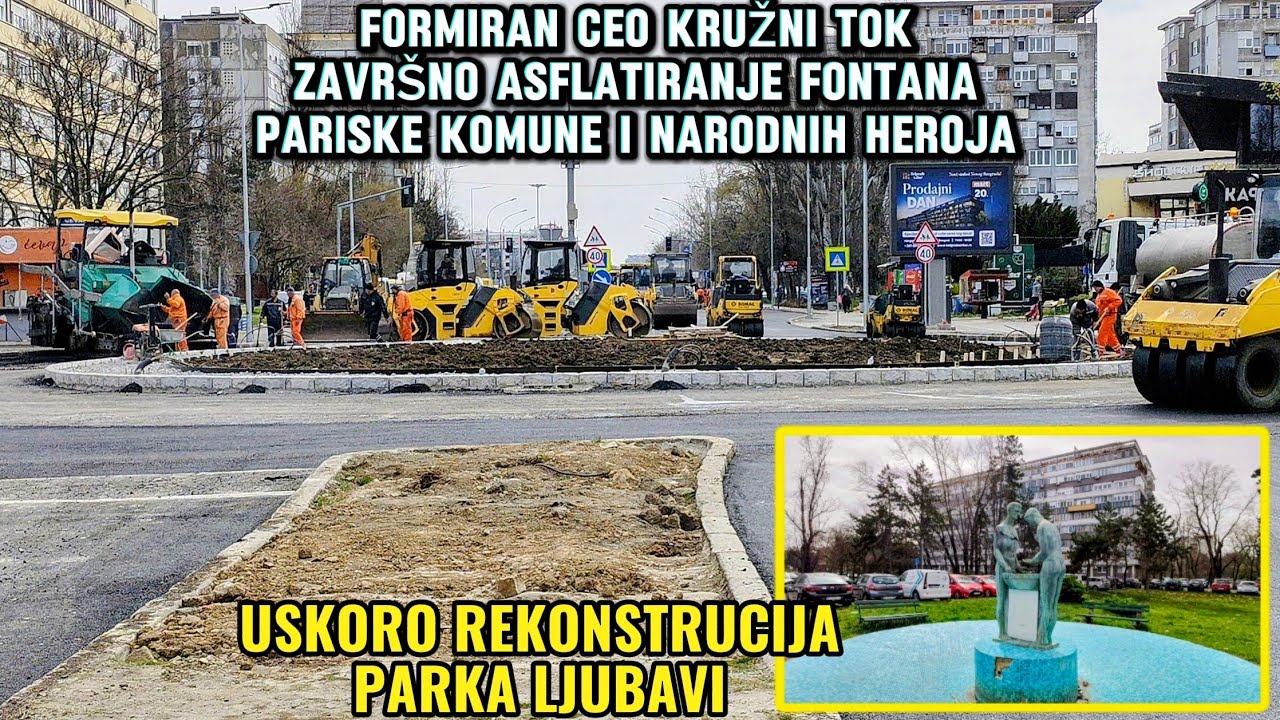 NOVO PARISKE KOMUNE I NARODNIH HEROJA FORMA CELOG KRUŽNOG TOKA ASFALTIRANJE,UREĐUJE SE PARK LJUBAVI