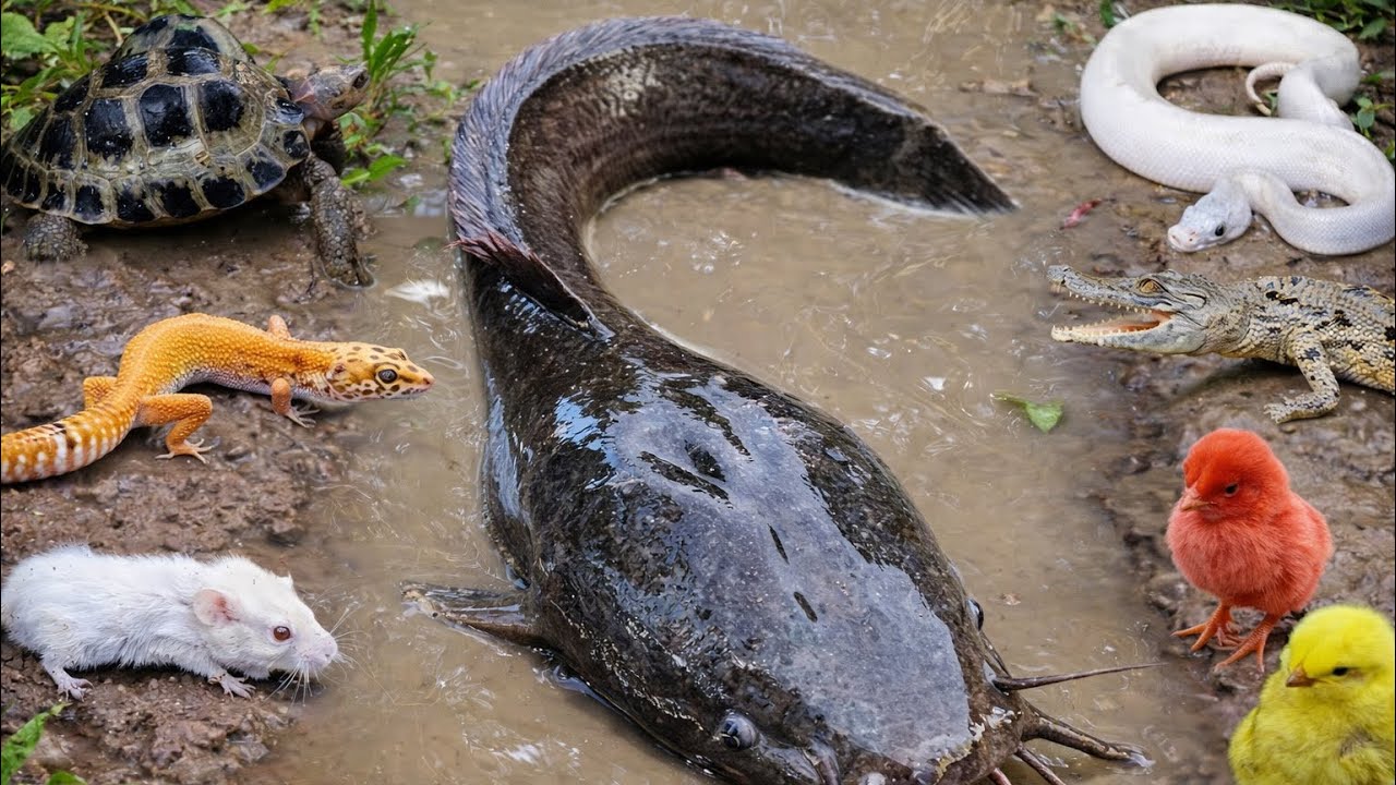 Catch Fish and Baby Turtle in Dirty Pond – Eel, Frog and Colorful Guppy