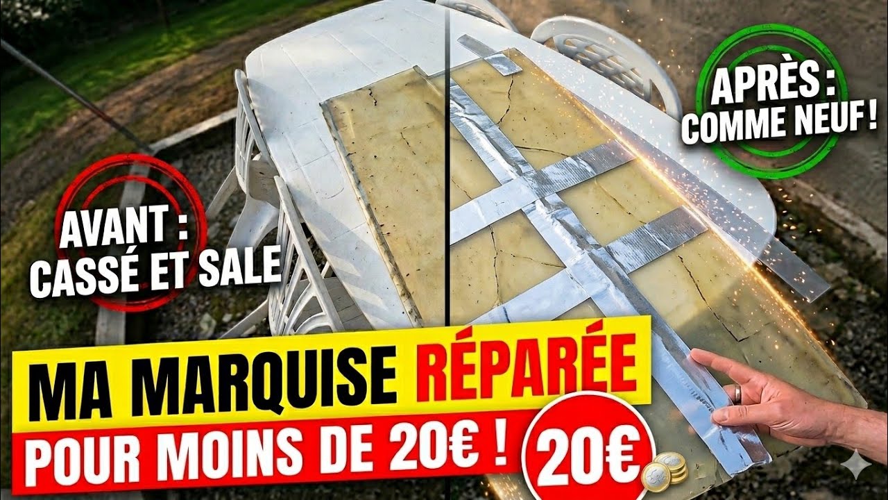 Réparation d’une Marquise de porte en polycarbonate... avec du  scotch !