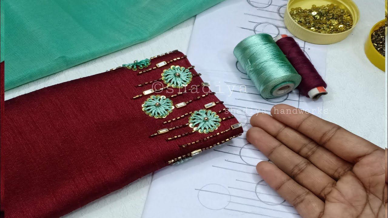 Round flower embroidery sleeve design|blouse sleeve embroidery design
