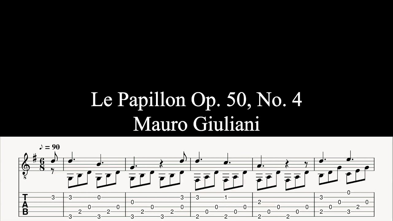 Le Papillon Op. 50, N. 4 Guitar Tablature and Notation Play Along in HD