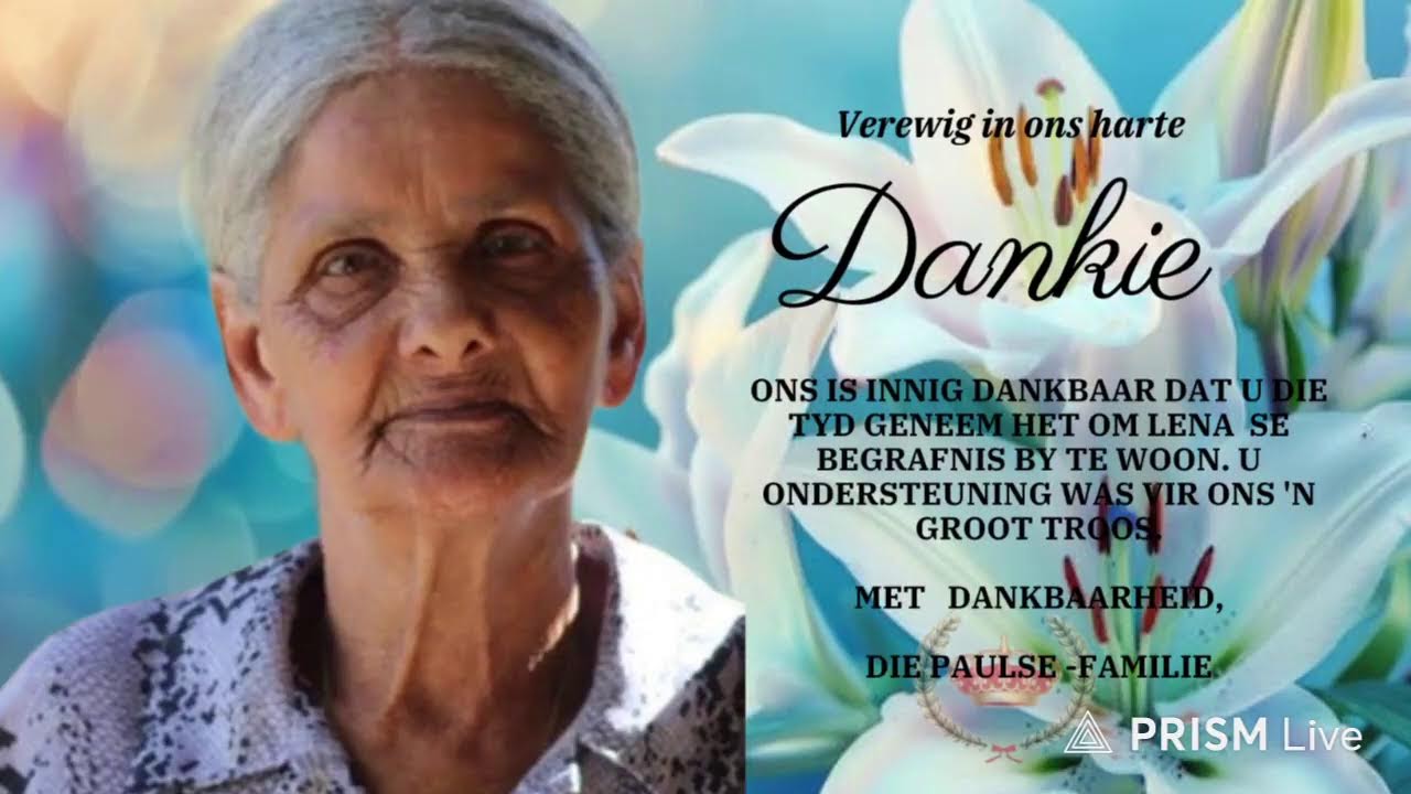 Kerkdiens van wyle Lena Paulse te Worcester.