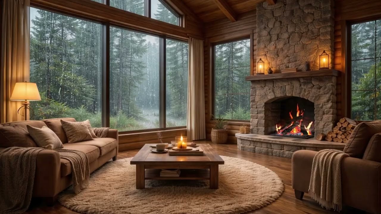 “Rainy Night Fireplace Ambience | 3 Hours Cozy Background for Study & Relax”