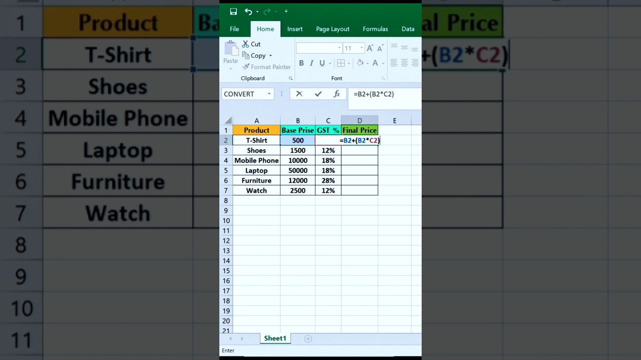 Excel GST Calculator Formula | Final Price in 1 Click 💻🔥