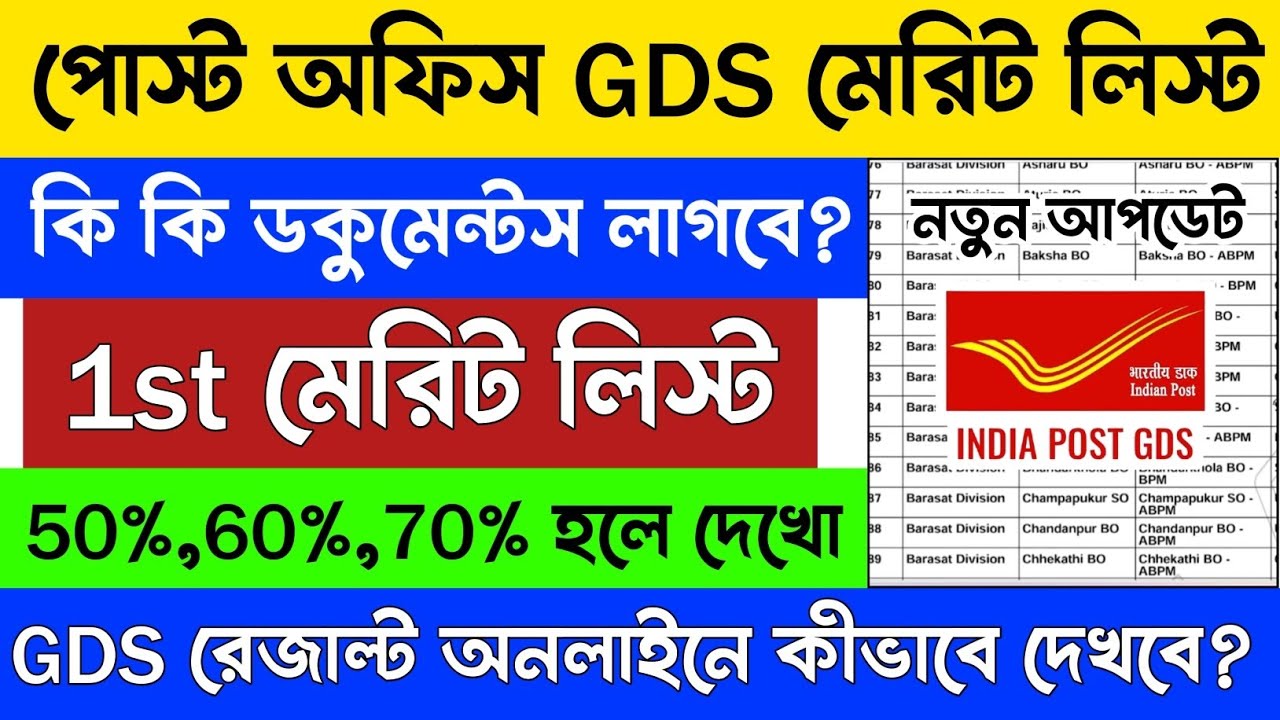 পোস্ট অফিস GDS প্রথম মেরিট লিস্ট 2026 | Post Office Merit List 2026 | Gds Result 2026 | #gds2026 
