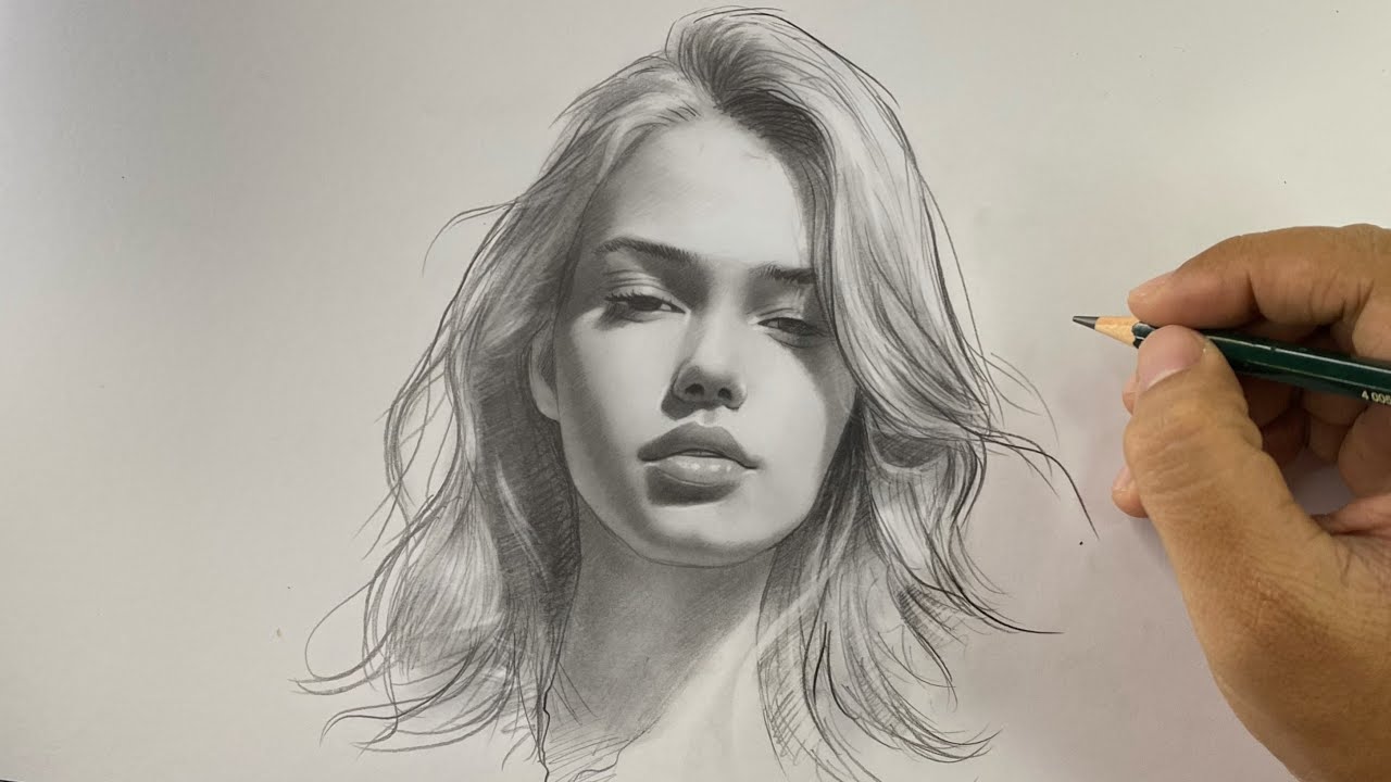 Portrait of a girl in Graphite pencil drawing 8B