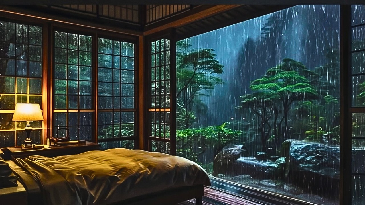 🔴 LIVE Night Rain in Cozy Room 🌙 Forest Ambience for Deep Sleep