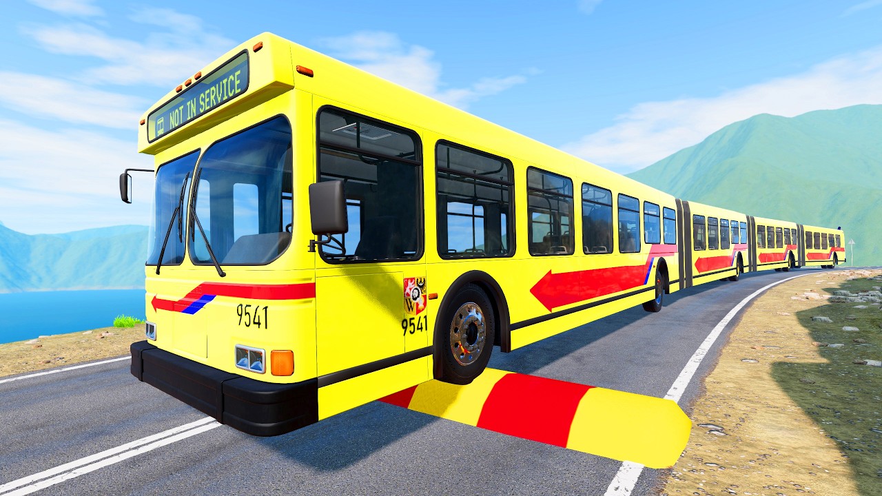 LONG BUS, CITY BUS, SCHOOL BUS Vs MASSIVE SPEED BUMPS - BeamNG.Drive