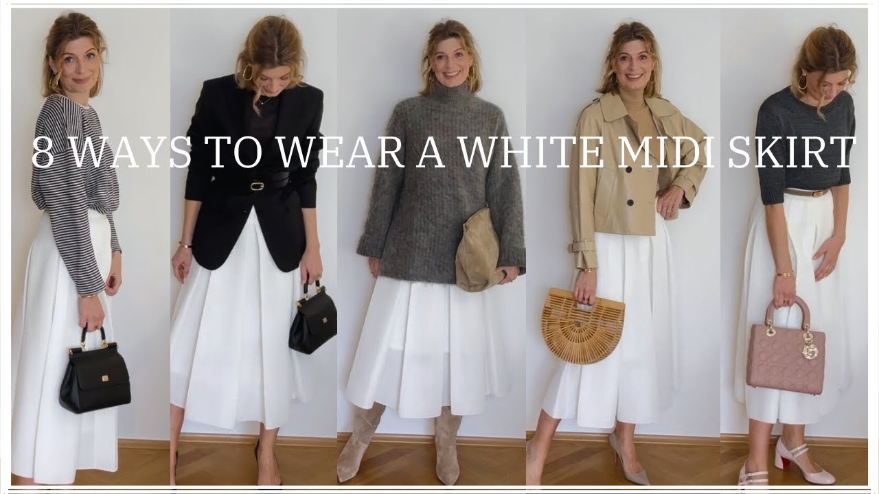 8 WAYS TO WEAR A WHITE MIDI SKIRT (what to wear with a white midi skirt)